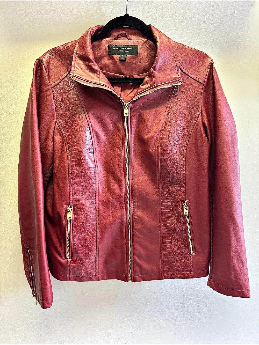 Marc New York Textured Feux Leather-Style Jacket in Red Size Large Large
